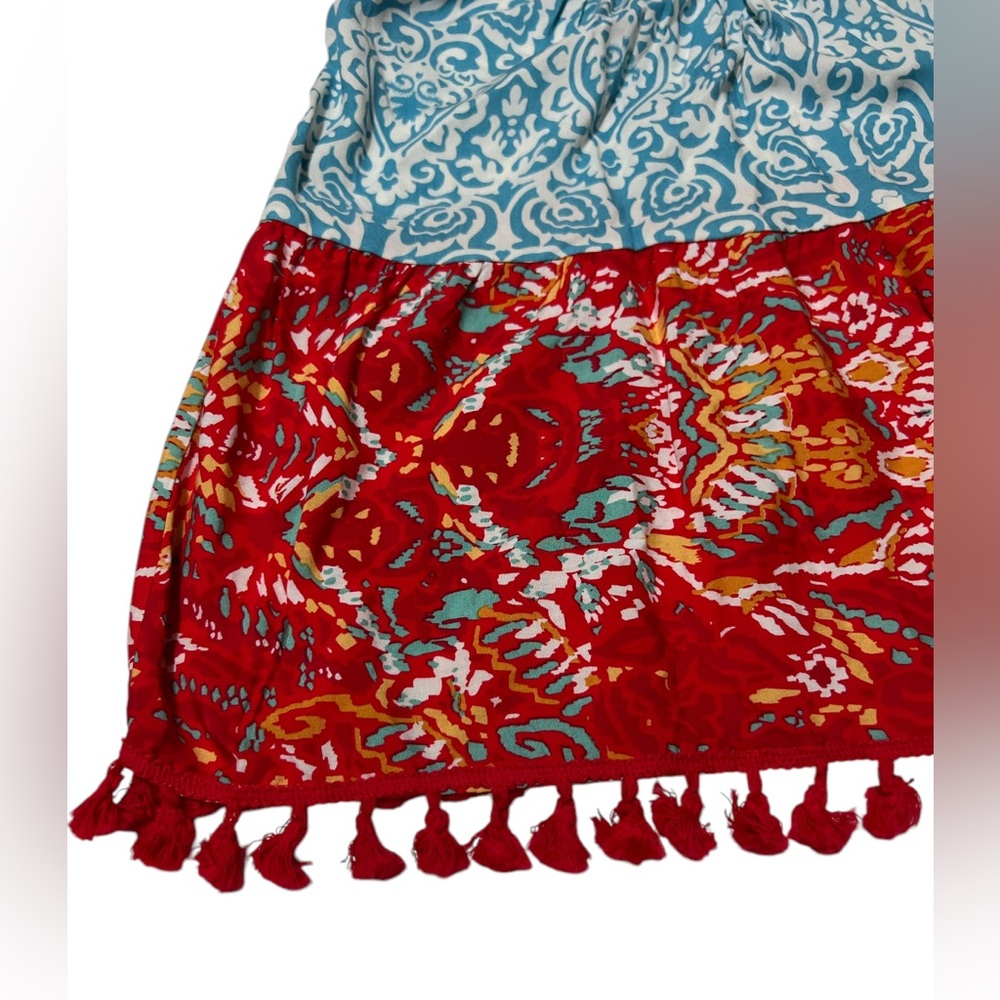 NWT Calessa Size XL Embroidered Patchwork Peasant Split V-Neck Sleeveless Blouse - Picture 8 of 11